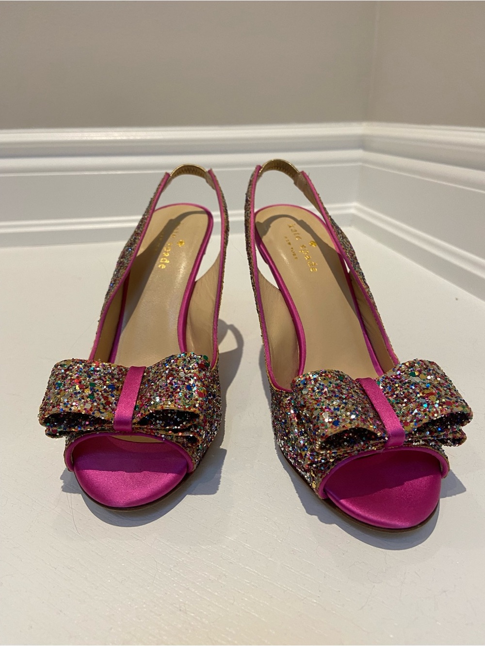 Kate Spade Hot Pink Glitter Bow Slingback Heels
